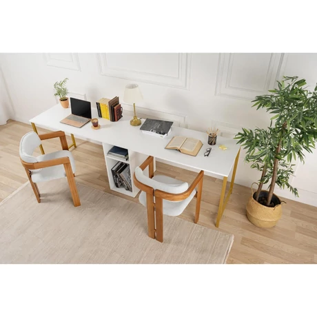 Íróasztal Twin Study Desk - Fehér, Arany