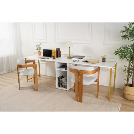 Íróasztal Twin Study Desk - Fehér, Arany