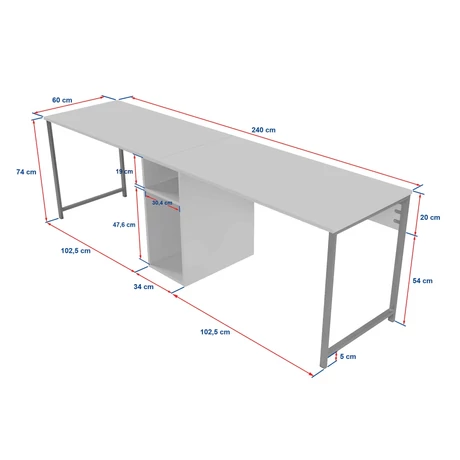 Íróasztal Twin Study Desk - Fehér, Arany