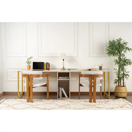 Íróasztal Twin Study Desk - Travertine, Arany