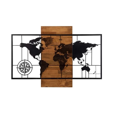 Fa fali dekoráció, World Map Wıth Compass