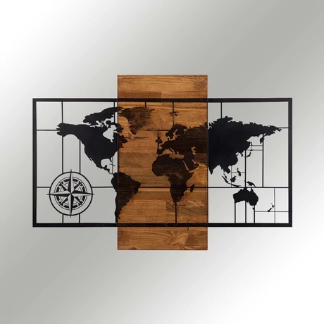 Fa fali dekoráció, World Map Wıth Compass