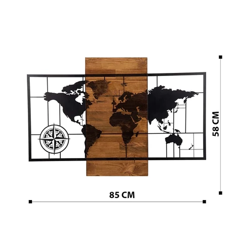 Fa fali dekoráció, World Map Wıth Compass