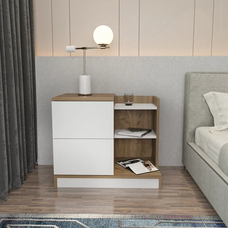 Éjjeliszekrény Rena - White, Walnut