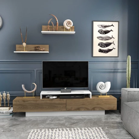 TV szekrény Lusi - White, Oud Oak