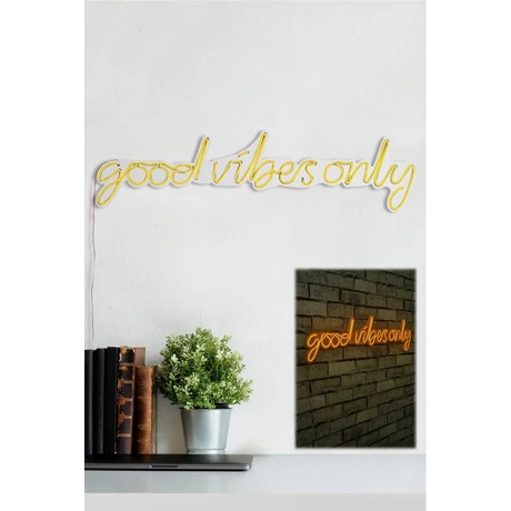 Műanyag LED-es fali dekoráció, Good Vibes Only - Sárga