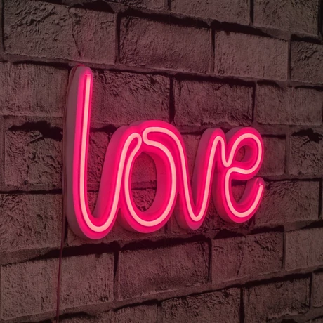 Műanyag LED-es fali dekoráció, Love - Pink