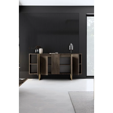 Konzolasztal Luxe - Walnut, Gold