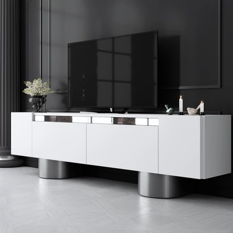 TV szekrény Bohem - White, Silver