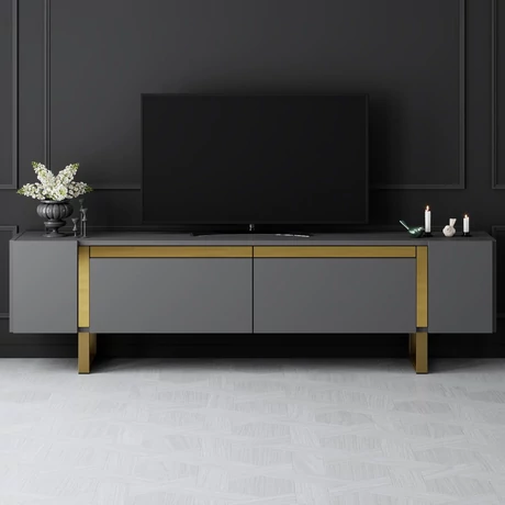 TV szekrény Yildiz - Anthracite, Gold