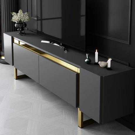 TV szekrény Yildiz - Anthracite, Gold