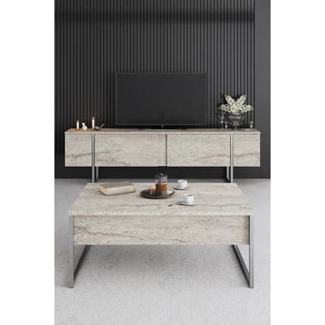 Dohányzóasztal Luxe - Travertine, Silver