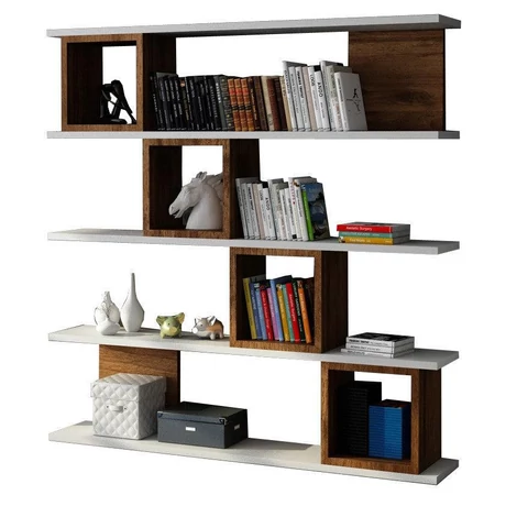 könyvespolc Wind - White, Walnut