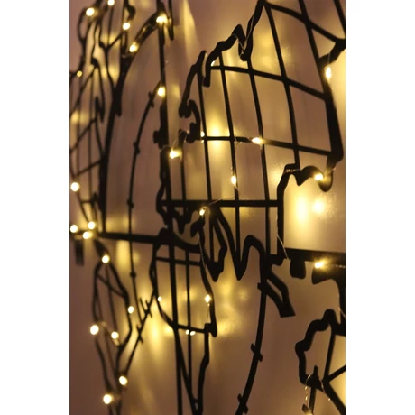 Fém fali dekoráció, World Map Compass Led - Fekete