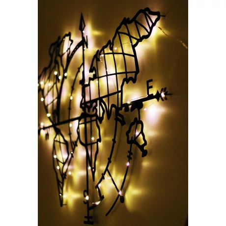 Fém fali dekoráció, World Map Compass Led - Fekete