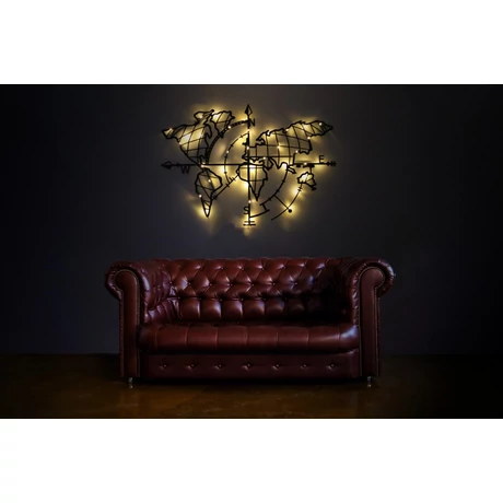 Fém fali dekoráció, World Map Compass Led - Fekete