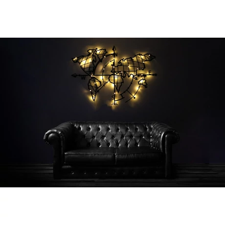 Fém fali dekoráció, World Map Compass Led - Fekete