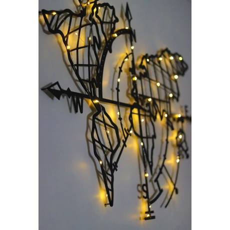 Fém fali dekoráció, World Map Compass Led - Fekete