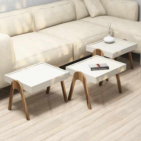 Dohányzóasztal (3 részes) Roma - Walnut, Cream