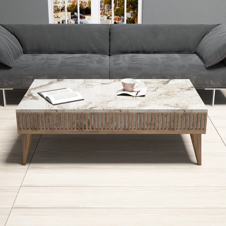 Dohányzóasztal Milan - Diós, Fehér Marble