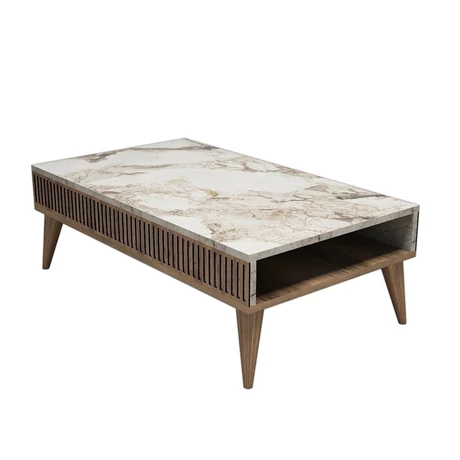 Dohányzóasztal Milan - Diós, Fehér Marble