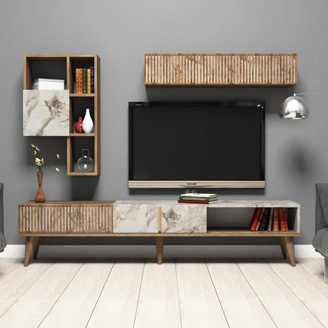 TV szekrény Milan - Walnut, White Marble