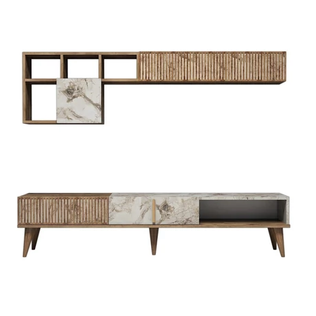 TV szekrény Milan - Walnut, White Marble