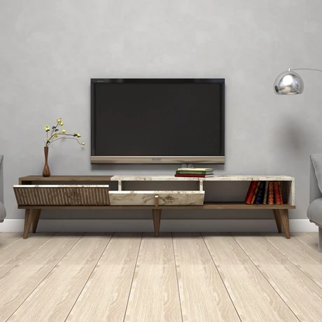 TV szekrény Milan - Diós, Fehér Marble