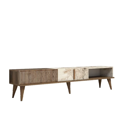 TV szekrény Milan - Diós, Fehér Marble