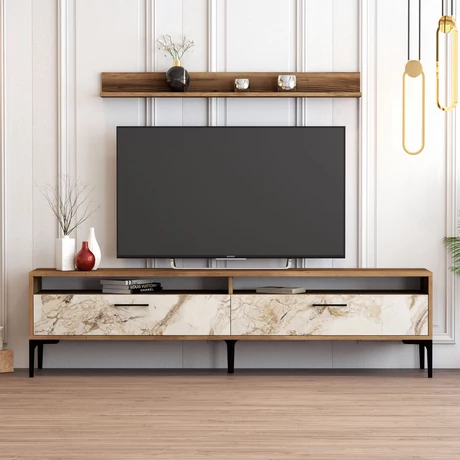 TV szekrény Istanbul - Diós, Fehér Marble