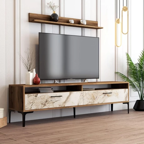 TV szekrény Istanbul - Diós, Fehér Marble