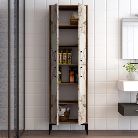 Tároló szekrény Berlin A - Diós, Fehér Marble