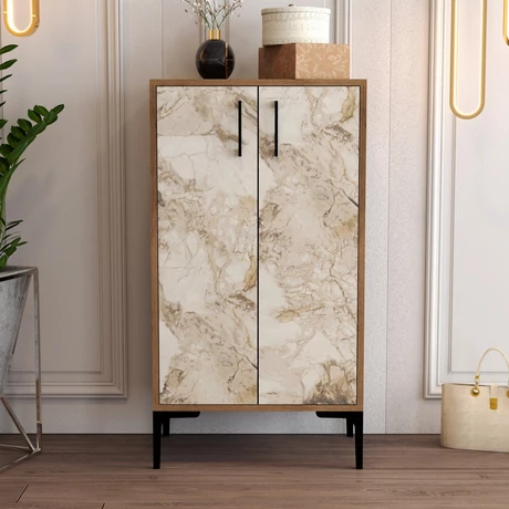 Cipőtároló Prag - Diós, Fehér Marble