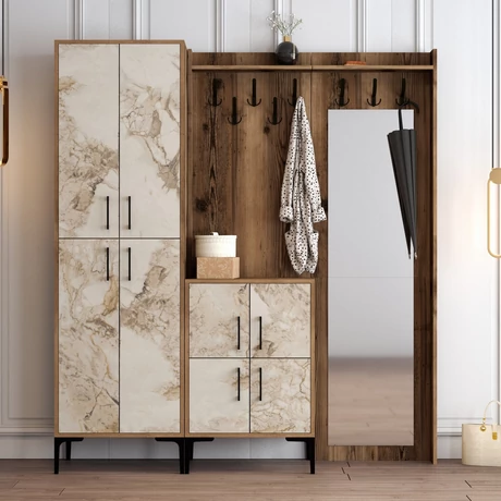 Előszobafal Berlin ABC - Diós, Fehér Marble