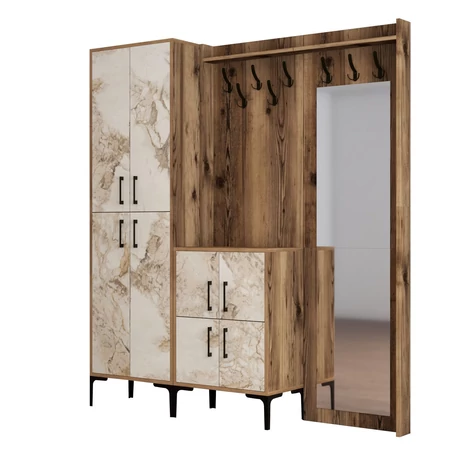 Előszobafal Berlin ABC - Diós, Fehér Marble