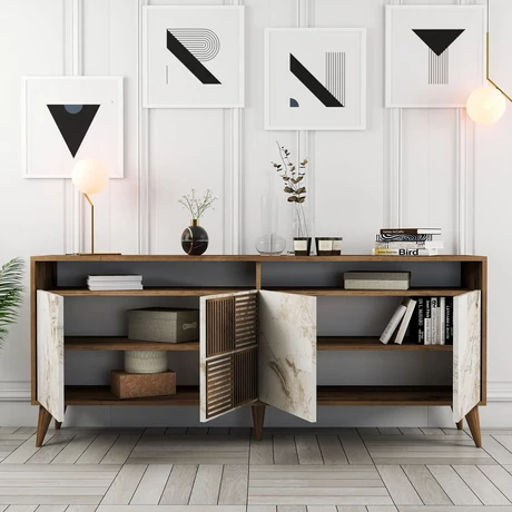 Konzolasztal Milan - Diós, Fehér Marble