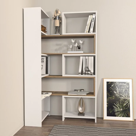könyvespolc Poyraz - White, Walnut