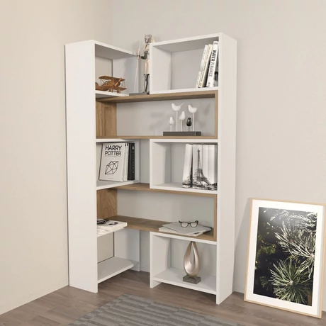 könyvespolc Poyraz - White, Walnut
