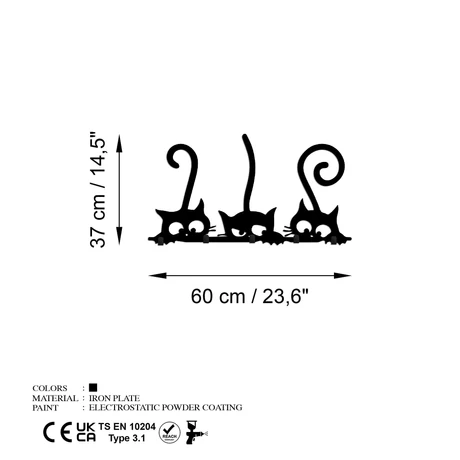 Fali Dekoráció  - Fém fali akasztó, Hidden Cats