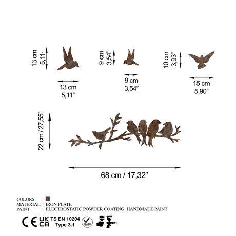 Fém fali dekoráció, Rusty Birds 2