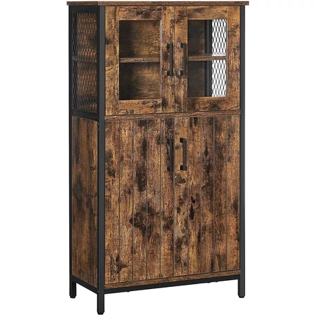 tárolószekrény, többcélú szekrény 60 x 108 x 30 cm, rusztikus barna és fekete
