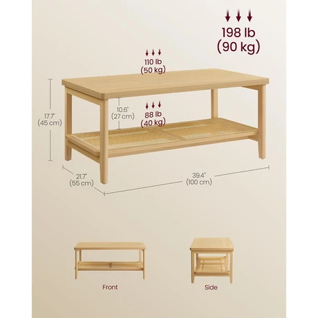 Dohányzóasztal, bohó stílusú asztal tárolópolccal 55x100x45 cm, tölgy bézs