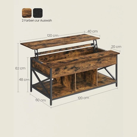 Dohányzóasztal nyitott és rejtett tárolóval 60x120 cm, rusztikus barna