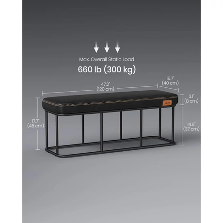 EKHO ülőpad, műbőr kárpitozott pad 40 x 120 x 45 cm, fekete