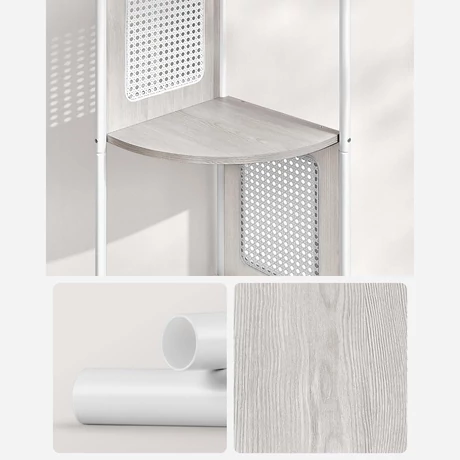 5 szintes sarokpolc, könyvespolc polirattan oldalakkal, 156x32x32 cm, zab bézs