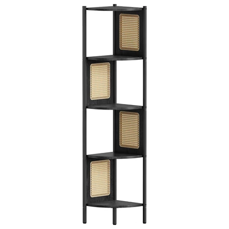 5 szintes sarokpolc, könyvespolc polirattan oldalakkal, 156x32x32 cm, ébenfekete