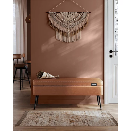 EKHO Tárolópad, ülőpad, szintetikus bőr varrással 40x120x45 cm, karamellbarna