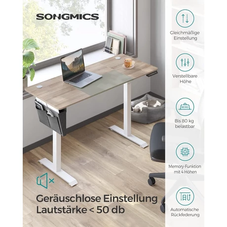 Állítható magasságú elektromos íróasztal memória funkcióval 60x140 cm, fehér-greige