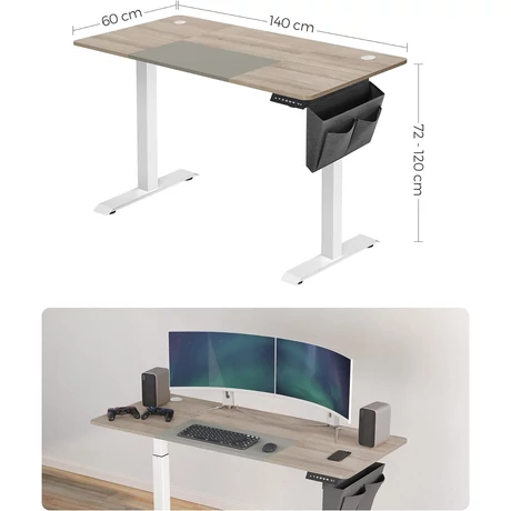 Állítható magasságú elektromos íróasztal memória funkcióval 60x140 cm, fehér-greige