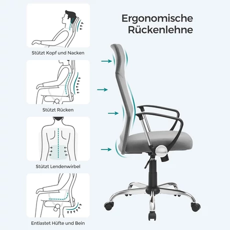 Irodai szék, ergonomikus szék párnázott üléssel, szürke